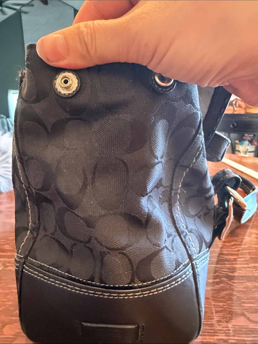 Coach Signature Hampton Flap Satchel Shoulder Bag Black Canvas - Picture 6 of 16
